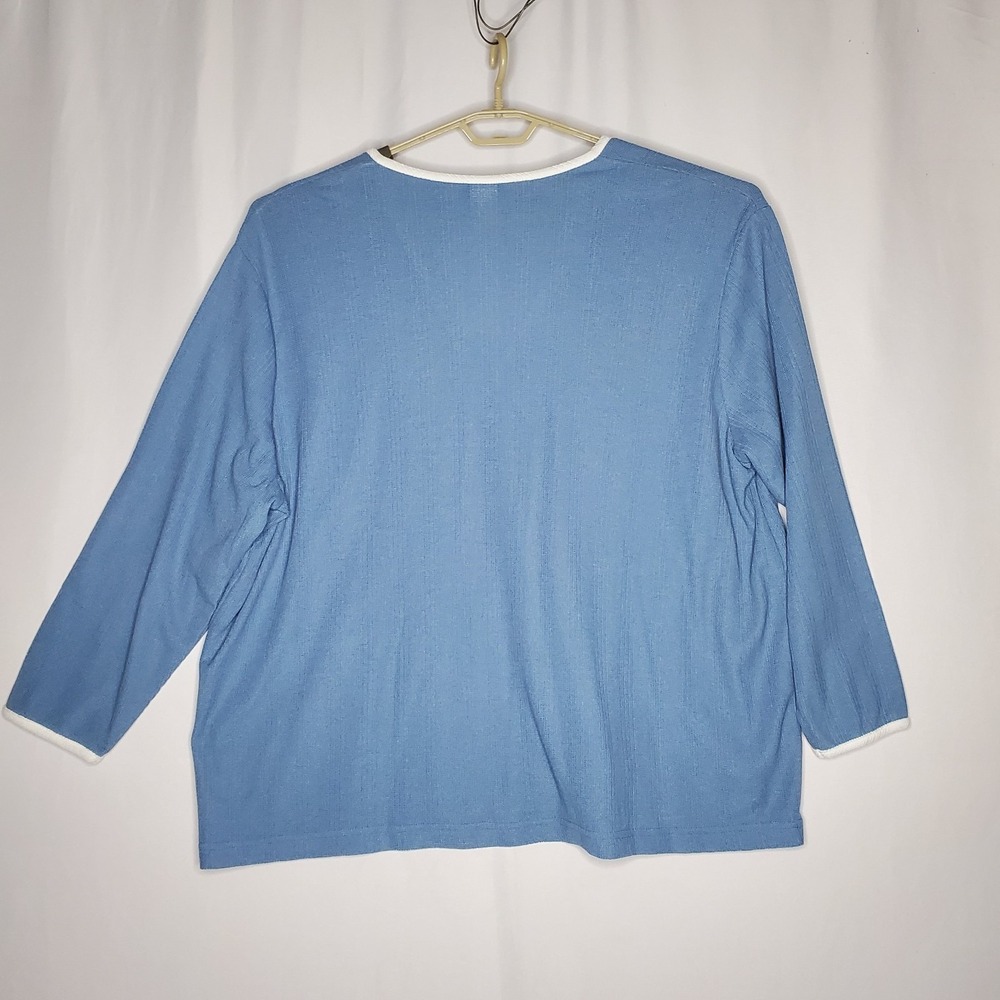 Fashion Formulas Vtg 60s Knit Pant Top Set Womens 3X Blue Textured Button Pocket - Picture 4 of 16